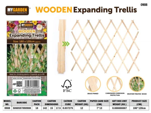 Garden Expanding Wooden Trellis Natural 180 x 120